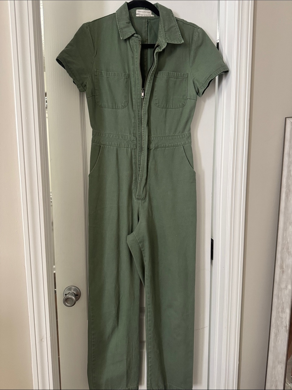 Urban Outfitters Olive Green Short-Sleeve Utility Jumpsuit